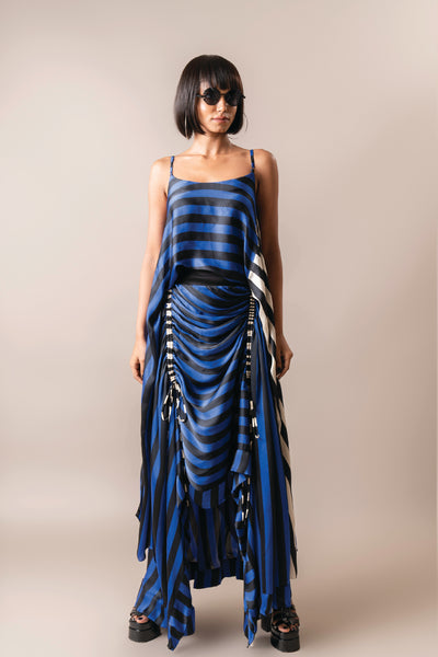 Nupur Kanoi Strappy Singlet  With Circular Gather Skirt Cobalt indian designer wear online shopping melange singapore