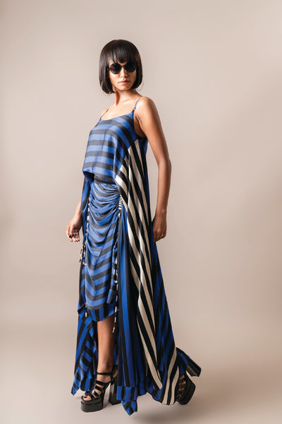 Nupur Kanoi Strappy Singlet  With Circular Gather Skirt Cobalt indian designer wear online shopping melange singapore