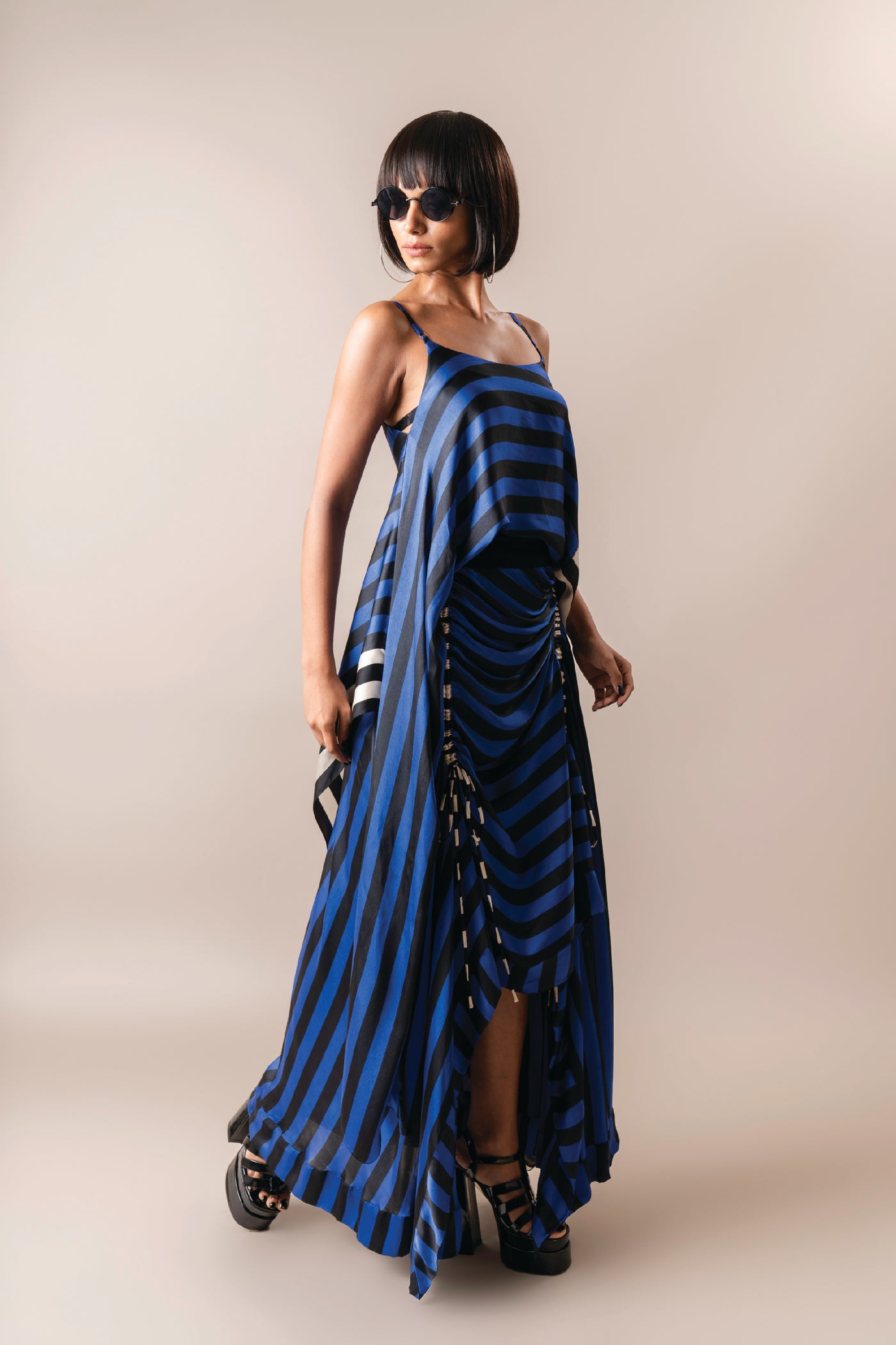 Nupur Kanoi Strappy Singlet  With Circular Gather Skirt Cobalt indian designer wear online shopping melange singapore