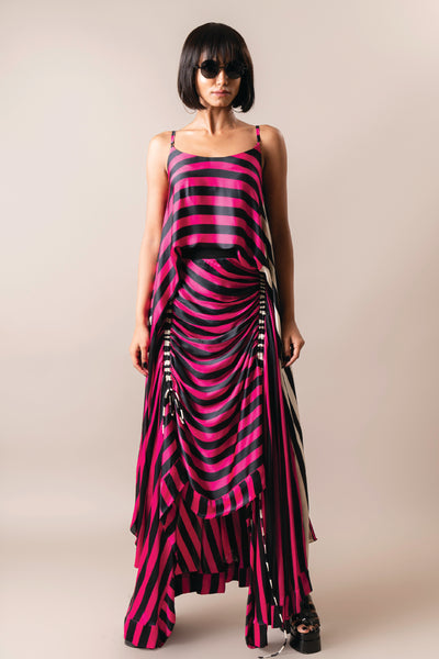 Nupur Kanoi Strappy Singlet  With Circular Gather Skirt Magenta indian designer wear online shopping melange singapore
