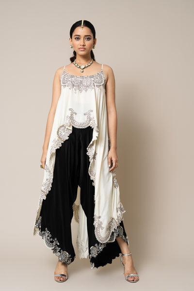 Nupur Kanoi Top And Pants Set Off White And Black indian designer wear online shopping melange singapore