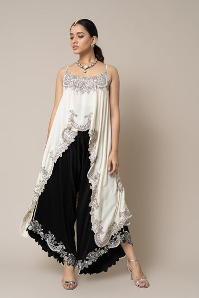 Nupur Kanoi Top And Pants Set Off White And Black indian designer wear online shopping melange singapore