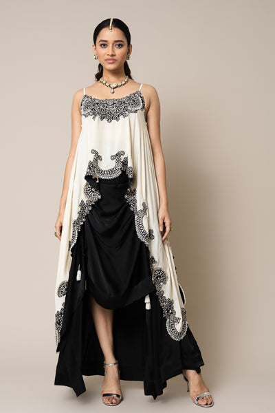 Nupur Kanoi Top And Skirt Set Off White And Black indian designer wear online shopping melange singapore