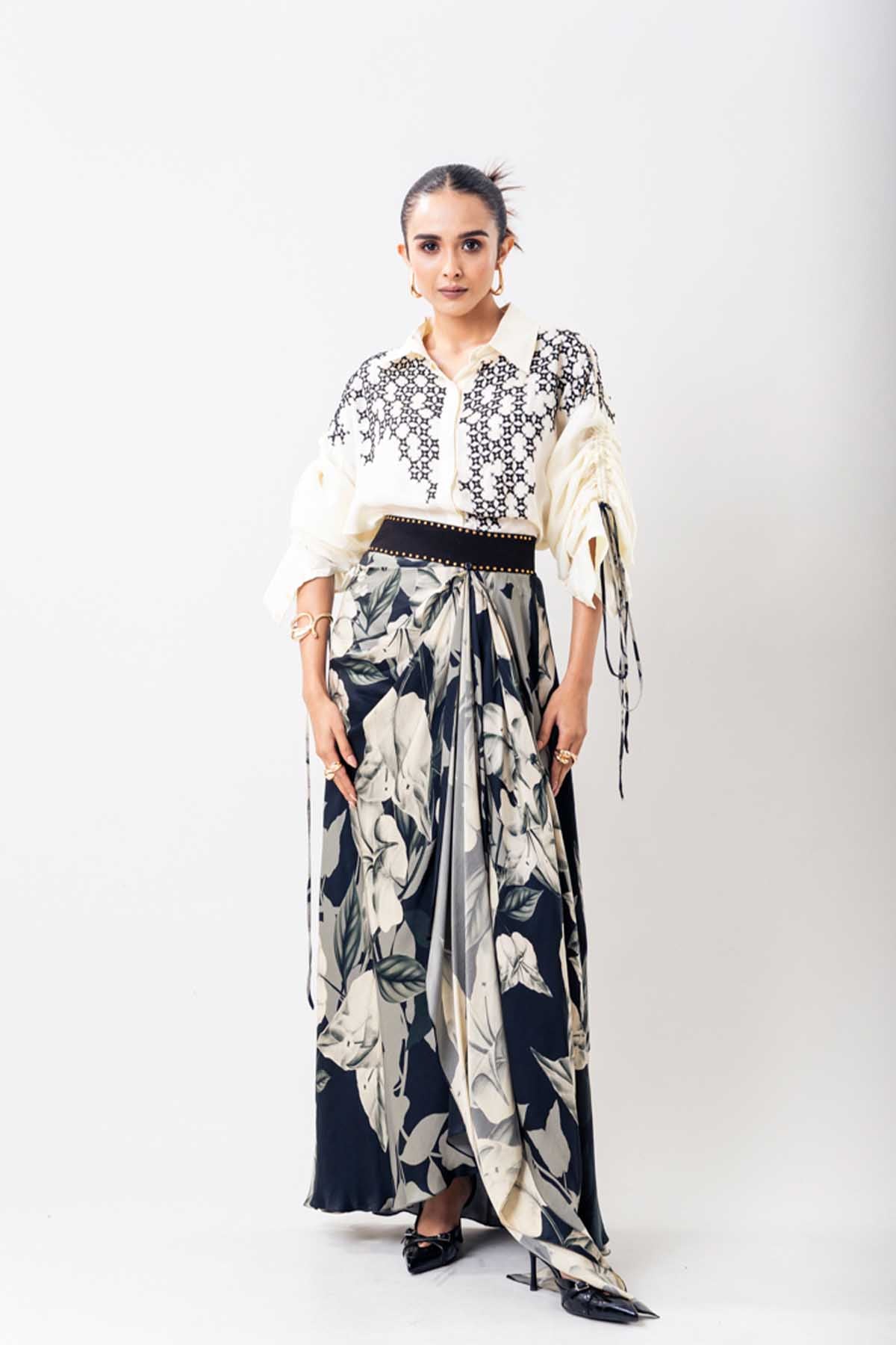 Nupur Kanoi Top Beaded Shirt Skirt Set indian designer wear online shopping melange singapore 