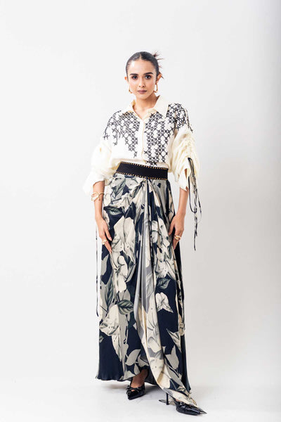 Nupur Kanoi Top Beaded Shirt Skirt Set indian designer wear online shopping melange singapore 