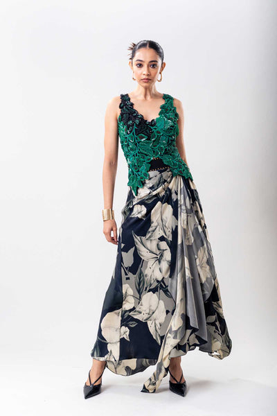 Nupur Kanoi Top Black A Line Pickup Skirt Set indian designer wear online shopping melange singapore 
