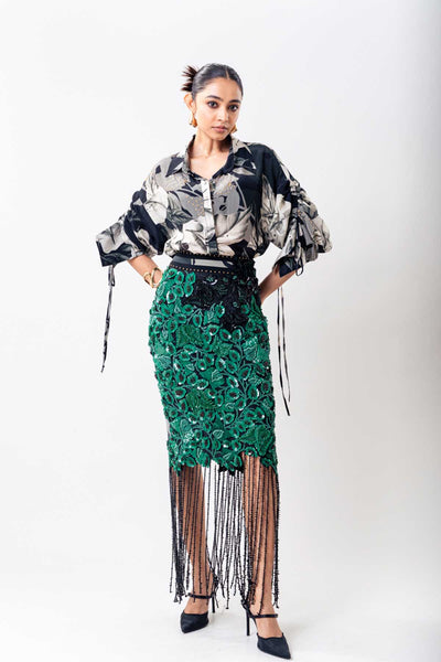 Nupur Kanoi Top Black Green Pencil Skirt Set indian designer wear online shopping melange singapore 