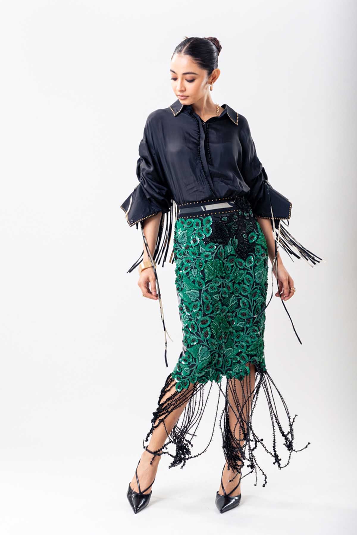 Nupur Kanoi Top Black Shirt  Skirt Set indian designer wear online shopping melange singapore 