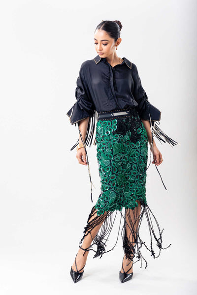 Nupur Kanoi Top Black Shirt  Skirt Set indian designer wear online shopping melange singapore 