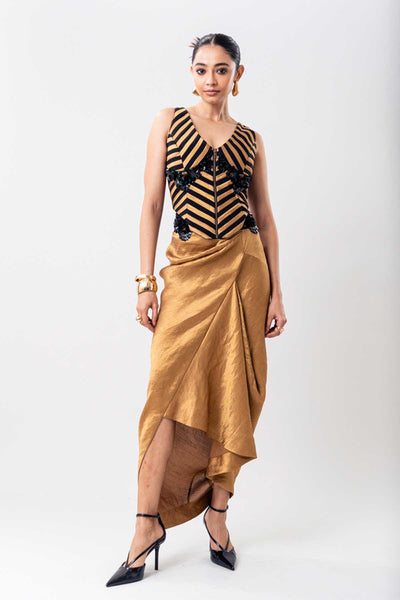 Nupur Kanoi Top Gold Skirt Set indian designer wear online shopping melange singapore 