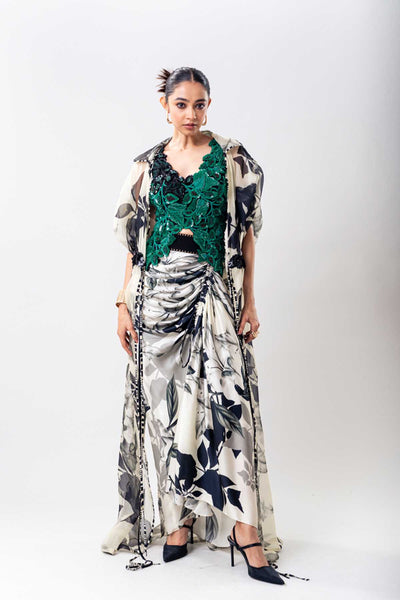 Nupur Kanoi Top Green White Skirt Set indian designer wear online shopping melange singapore 
