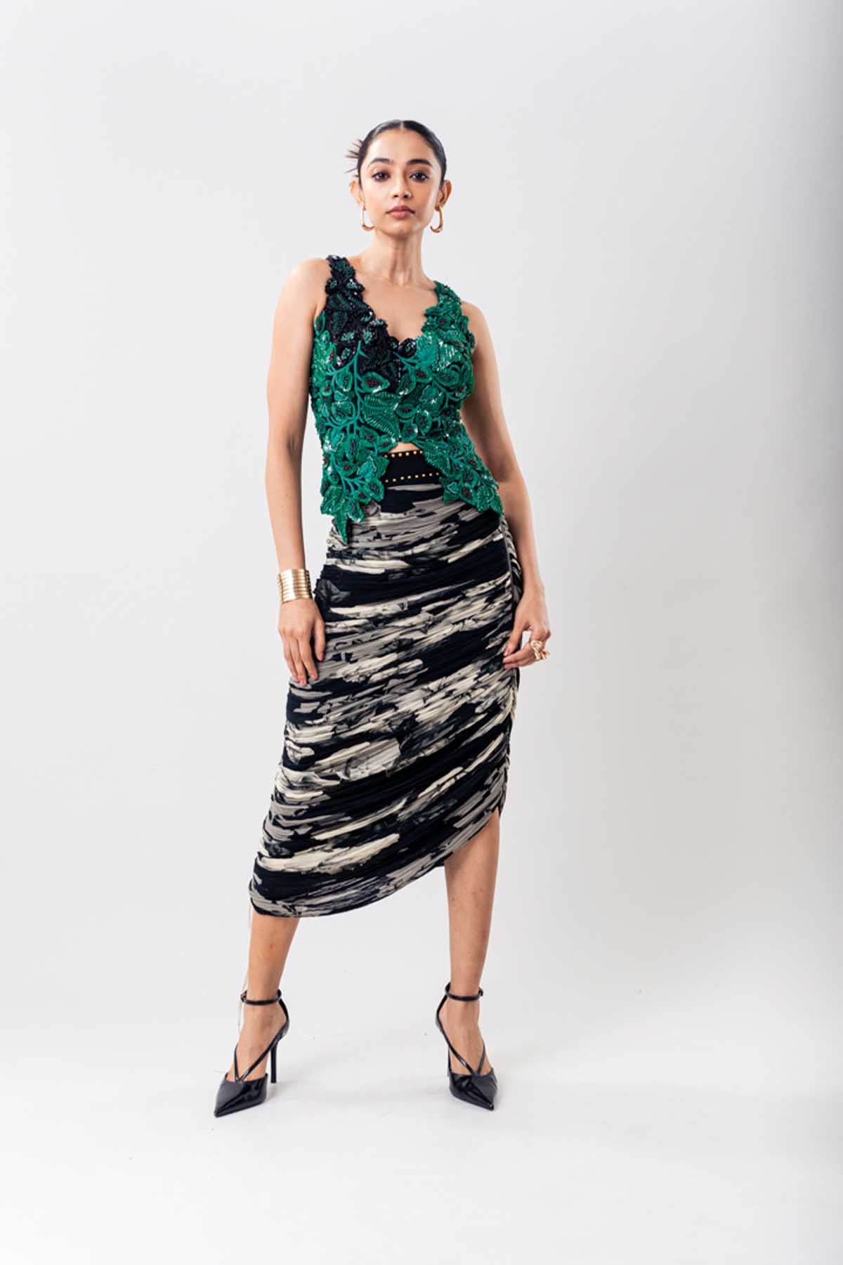 Nupur Kanoi Top Printed Crush Skirt Set indian designer wear online shopping melange singapore 