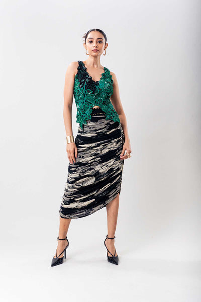 Nupur Kanoi Top Printed Crush Skirt Set indian designer wear online shopping melange singapore 