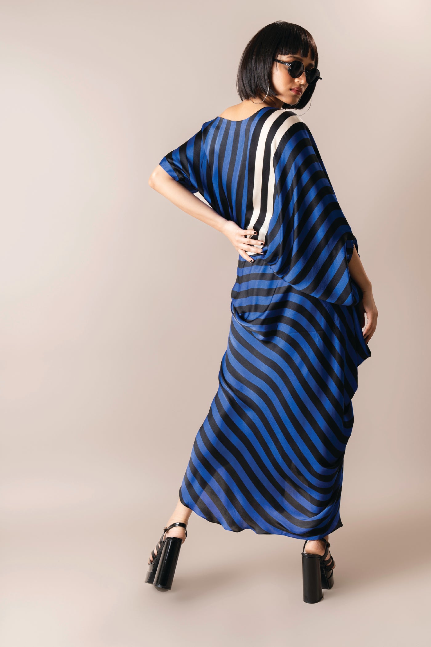 Nupur Kanoi Top With Gather Cowl Skirt Cobalt indian designer wear online shopping melange singapore
