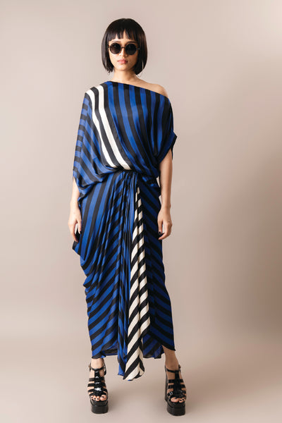 Nupur Kanoi Top With Gather Cowl Skirt Cobalt indian designer wear online shopping melange singapore
