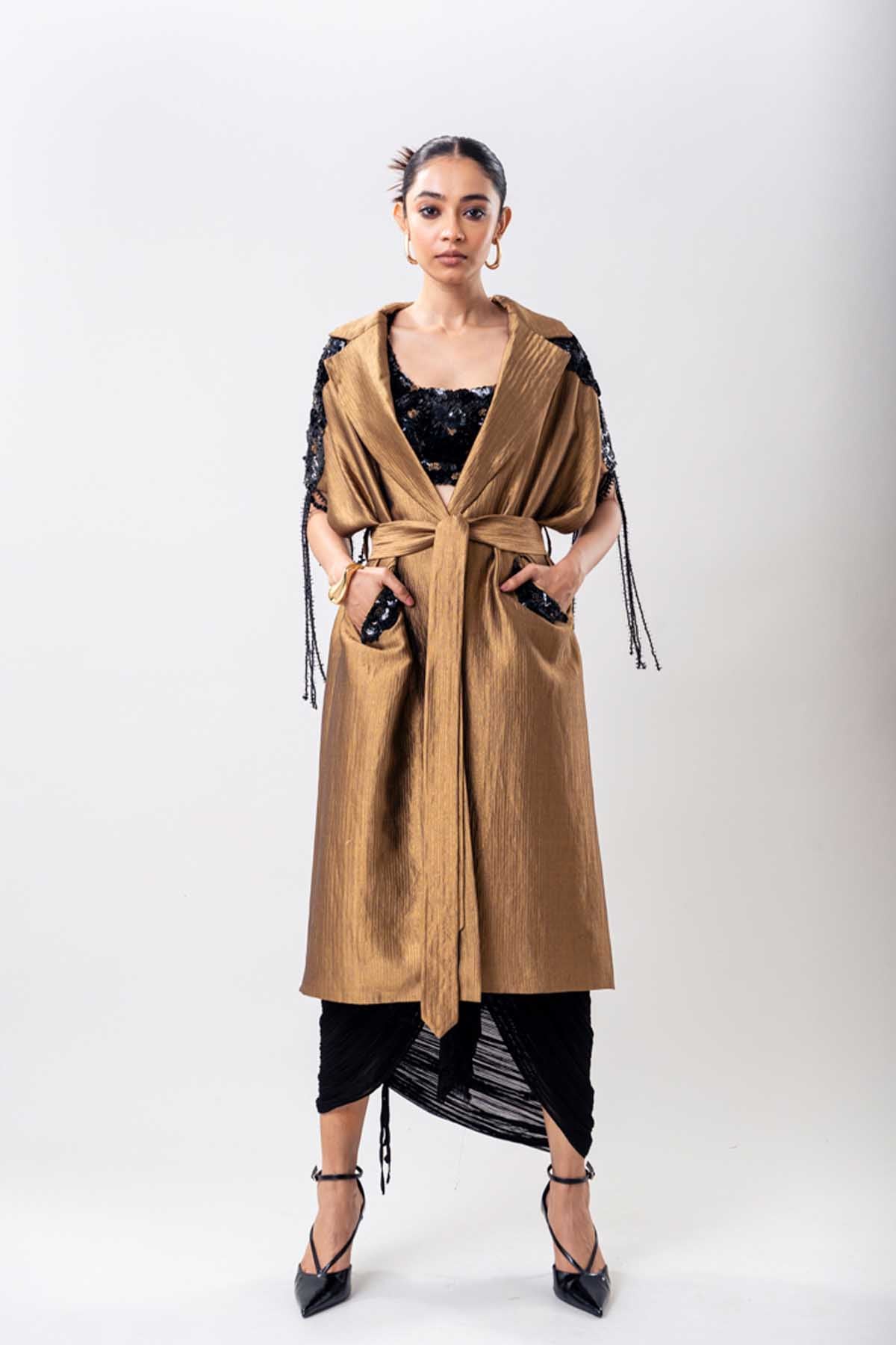 Nupur Kanoi Trench Coat With Blouse Skirt Set indian designer wear online shopping melange singapore