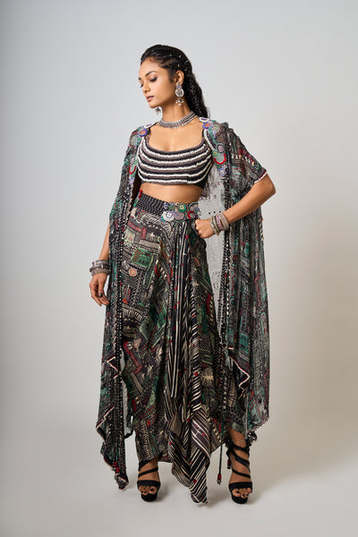 Nupur Kanoi Tribal Cape And Skirt Set indian designer wear online shopping melange singapore
