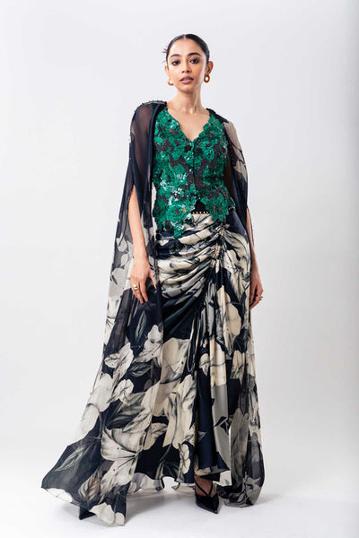 Nupur Kanoi Green Swirl Waistcoat Set indian designer wear online shopping melange singapore 