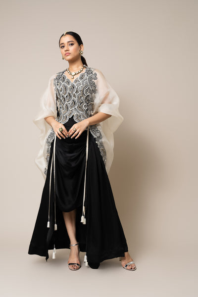 Nupur Kanoi Waist Coat Set Black And Off White indian designer wear online shopping melange singapore