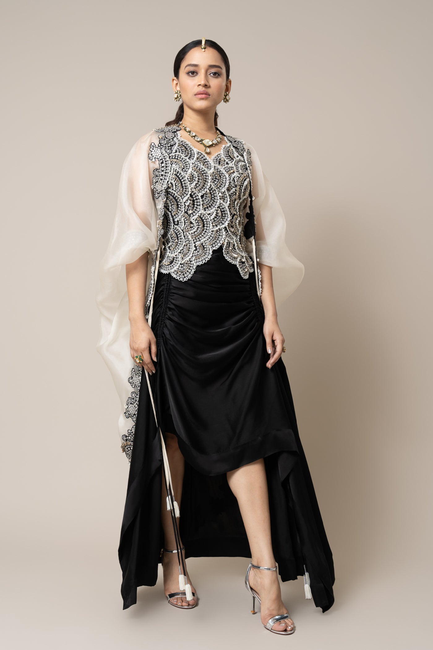 Nupur Kanoi Waist Coat Set Black And Off White indian designer wear online shopping melange singapore