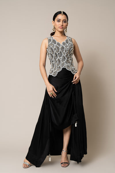 Nupur Kanoi Waist Coat Set Black indian designer wear online shopping melange singapore