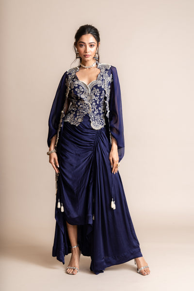 Nupur Kanoi Waist Coat Set Navy indian designer wear online shopping melange singapore