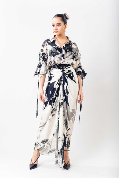 Nupur Kanoi White Front Knotted Skirt Set indian designer wear online shopping melange singapore 
