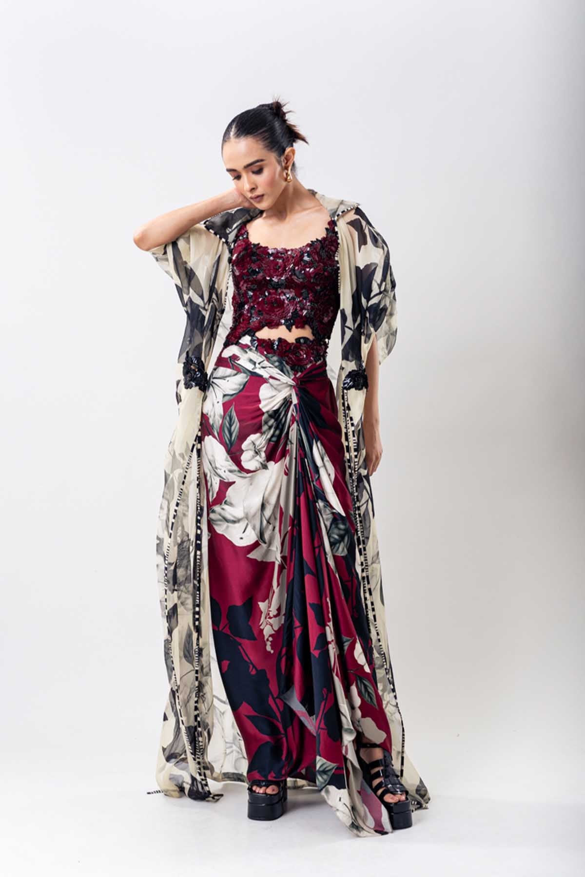 Nupur Kanoi White Organza Jacket Skirt Set indian designer wear online shopping melange singapore 