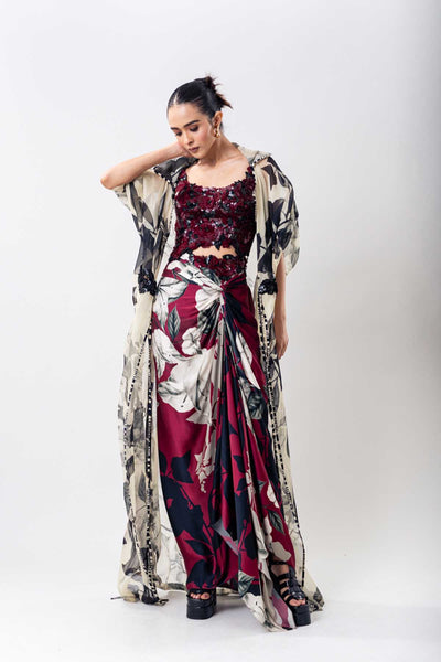 Nupur Kanoi White Organza Jacket Skirt Set indian designer wear online shopping melange singapore 