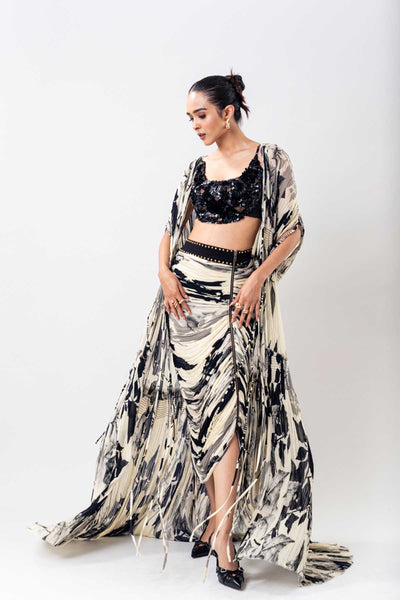 Nupur Kanoi White Printed Crush Skirt Set indian designer wear online shopping melange singapore 
