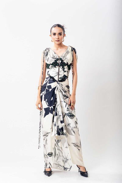 Nupur Kanoi White Printed Joint Pickup Skirt Set indian designer wear online shopping melange singapore 