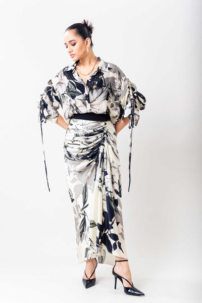Nupur Kanoi White Printed Shirt Skirt Set indian designer wear online shopping melange singapore 