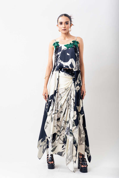 Nupur Kanoi White Side Knot Skirt Set indian designer wear online shopping melange singapore 