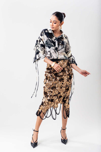 Nupur Kanoi White Top Gold Pencil Skirt Set indian designer wear online shopping melange singapore 