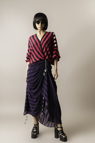 Nupur Kanoi Wrap Dress Magenta And Aubergine indian designer wear online shopping melange singapore