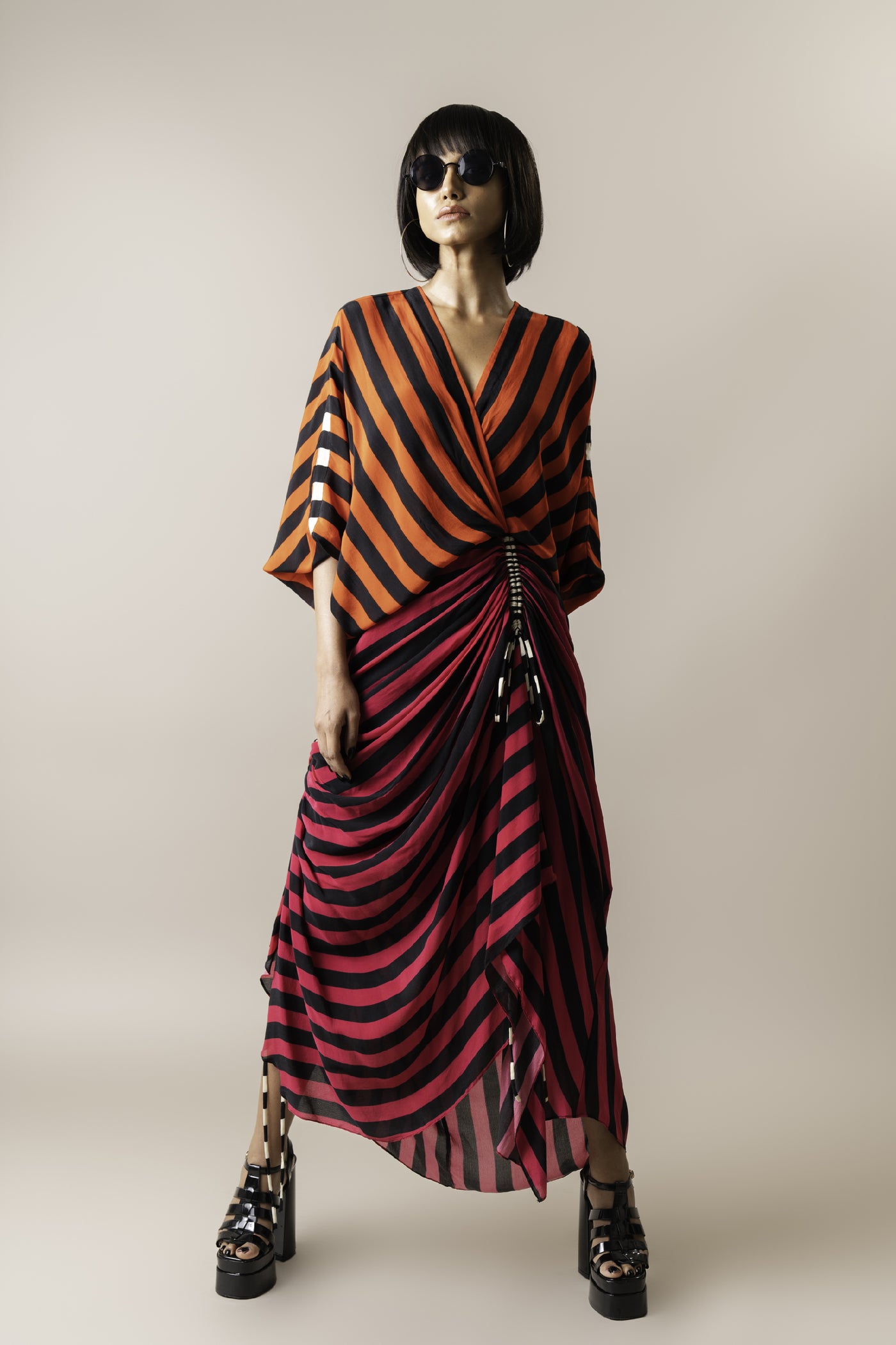 Nupur Kanoi Wrap Dress Tangerine And Magenta indian designer wear online shopping melange singapore