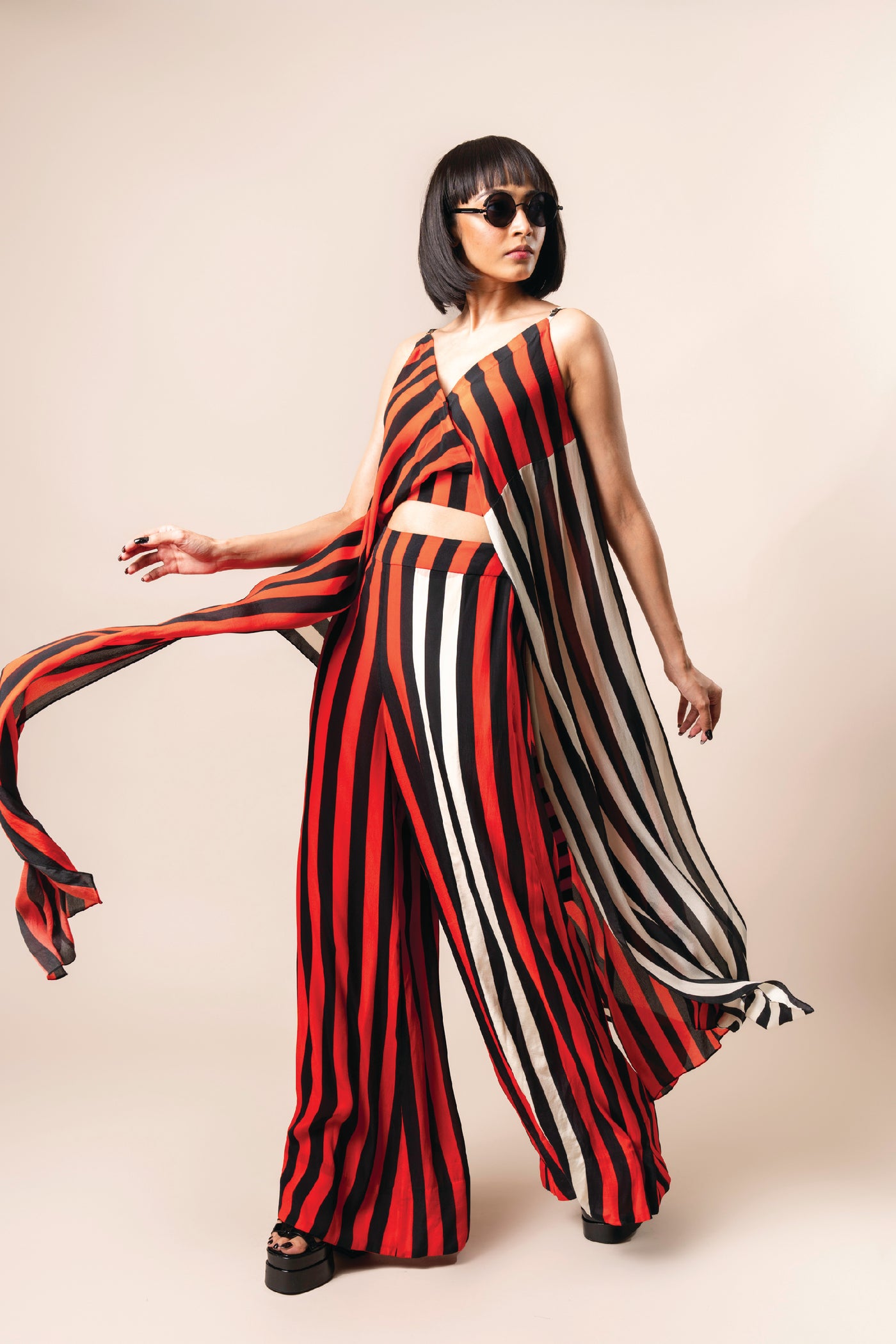 Nupur Kanoi Wrap Singlet Top And A- Line Pants Tangerine indian designer wear online shopping melange singapore