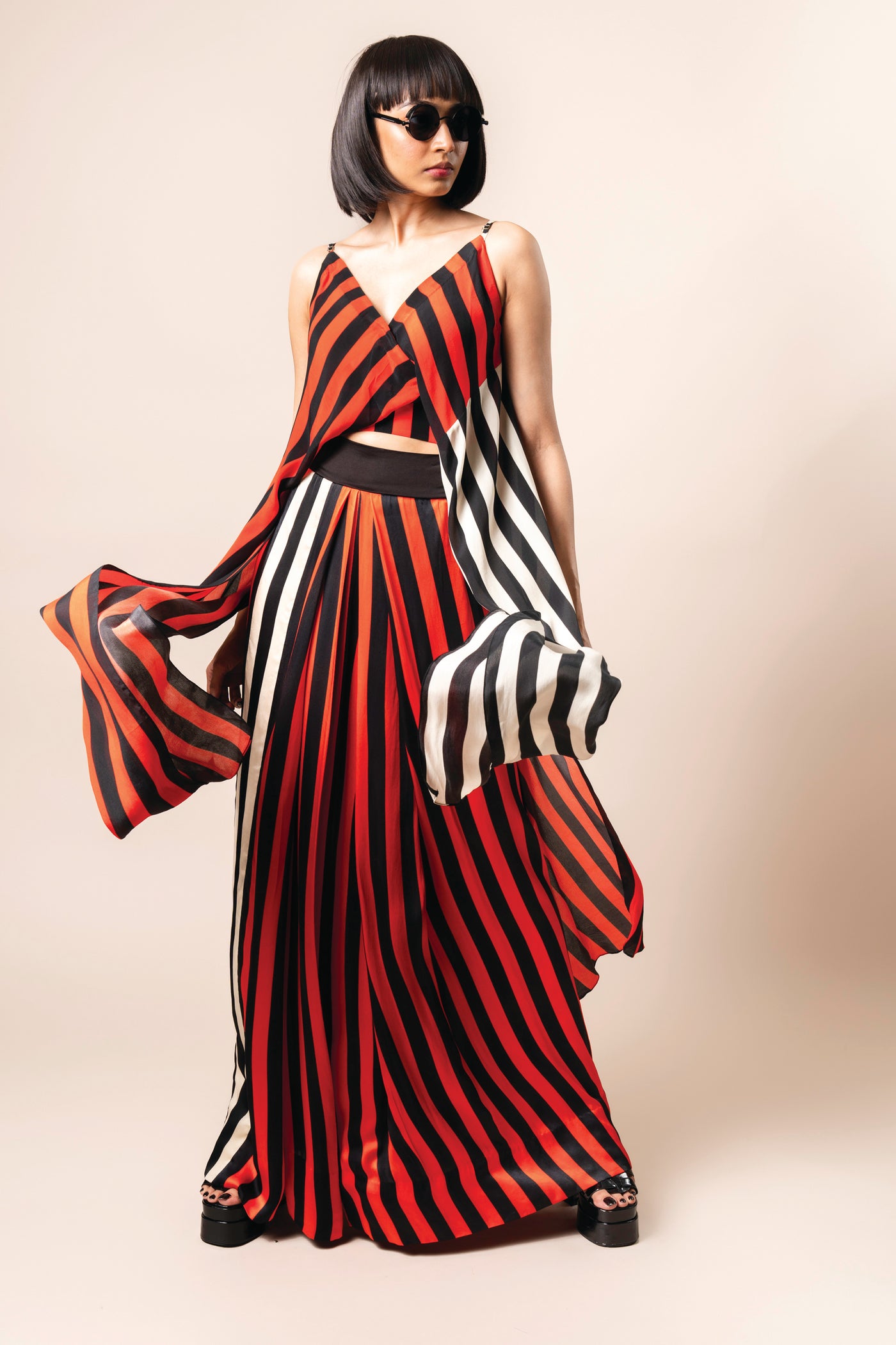 Nupur Kanoi Wrap Singlet Top And Lungi Tangerine indian designer wear online shopping melange singapore