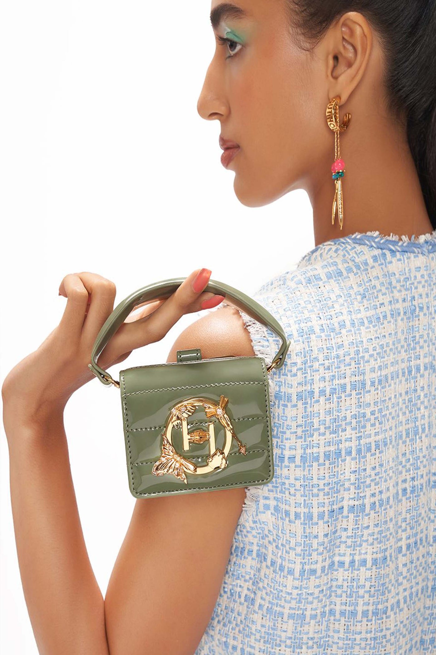 Outhouse Oh V Furbie In Olive accessories online shopping melange singapore indian designer wear