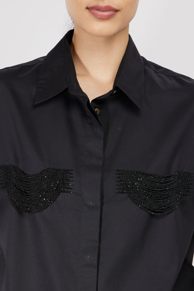 Pallavi Swadi 2 Pocket Black Fringe Shirt indian designer wear online shopping melange singapore