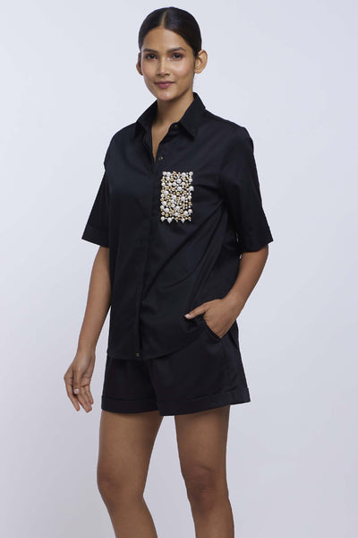 Pallavi Swadi Black Audrey Pearl Pocket Shorts Co-ord Set indian designer online shopping melange singapore