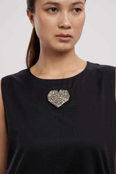 Pallavi Swadi Black Big Swarovski Heart Frill Dress Long indian designer wear online shopping melange singapore
