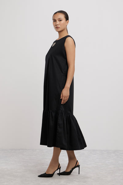 Pallavi Swadi Black Big Swarovski Heart Frill Dress Long indian designer wear online shopping melange singapore
