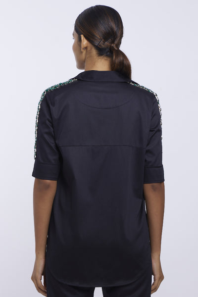 Pallavi Swadi Black Emerald Swarovski Ribbon Shirt indian designer online shopping melange singapore