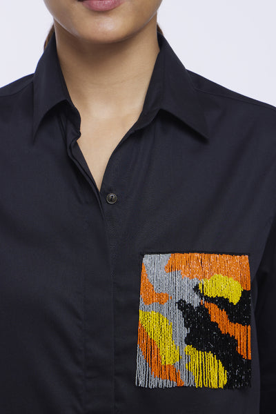 Pallavi Swadi Black Fringe Pocket Shirt indian designer online shopping melange singapore