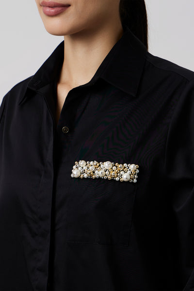 Pallavi Swadi Black Pearl Strip Pocket Shirt indian designer wear online shopping melange singapore