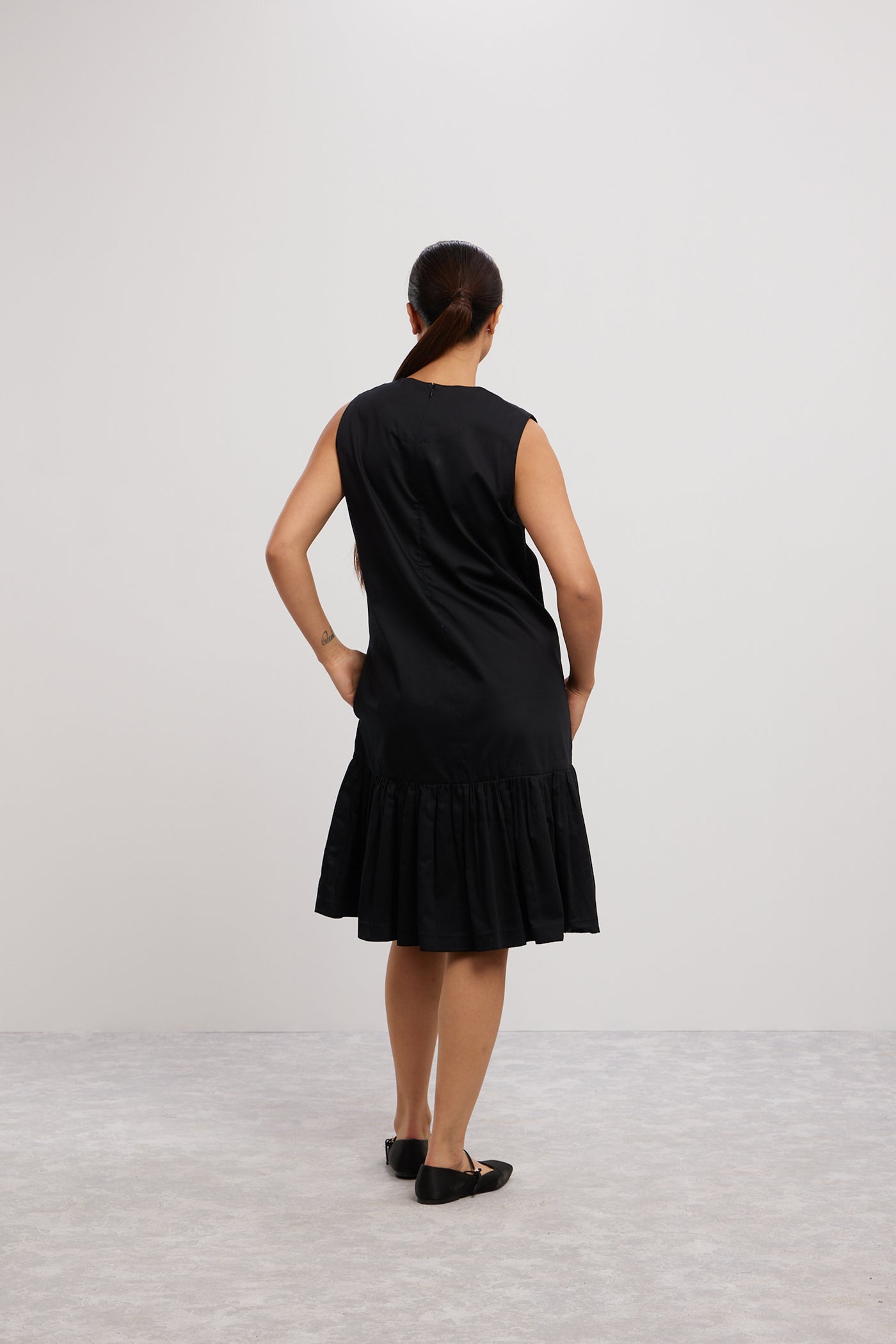 Pallavi Swadi Black Shortbfrill Dress With Beetle Brooch indian designer wear online shopping melange singapore