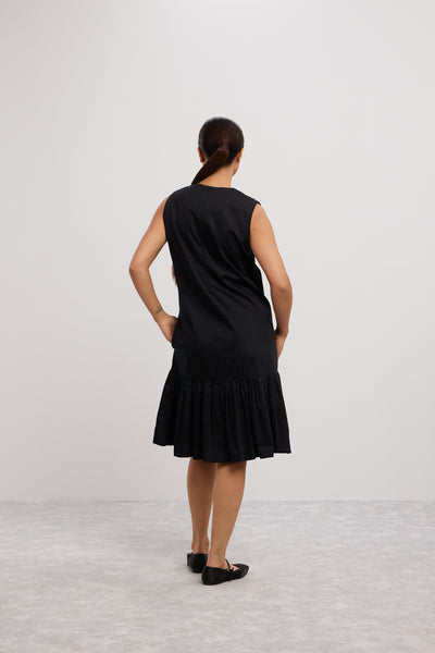 Pallavi Swadi Black Shortbfrill Dress With Beetle Brooch indian designer wear online shopping melange singapore