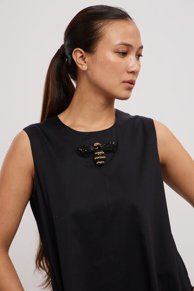 Pallavi Swadi Black Shortbfrill Dress With Beetle Brooch indian designer wear online shopping melange singapore