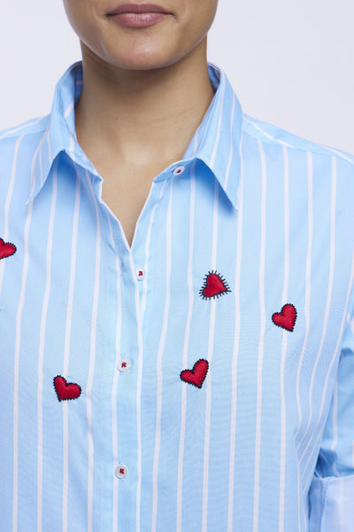 Pallavi Swadi Blue Stripe Red Heart Shirt indian designer online shopping melange singapore